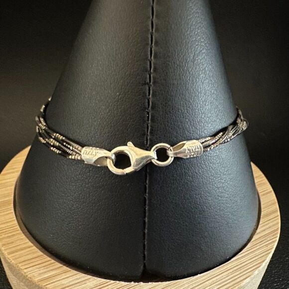 Sterling Silver Black 5 Strand Italy Bracelet 925 - Picture 4 of 6
